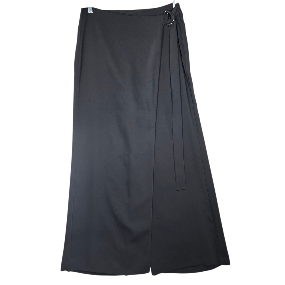 Express Black High Waisted Wide Leg Wrap Front Pants 10R Crepe Trousers Office